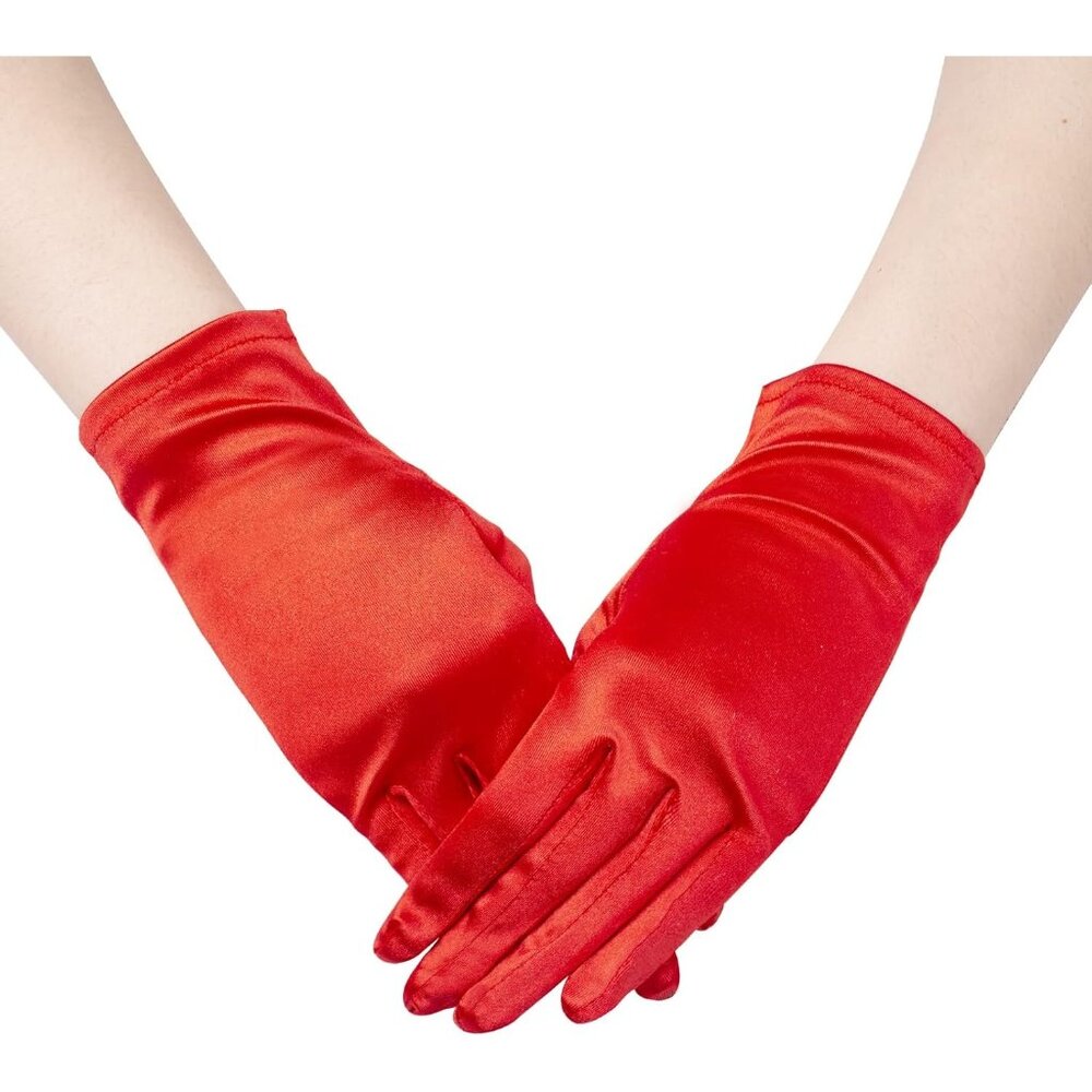 Women's A-Red Formal Velvet Short Satin Gloves Wedding Banquet Party Prom